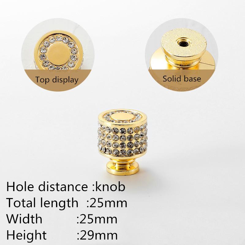 European Luxury Diamond Crystal Handle Bright Gold Zinc Alloy Kitchen Cabinet Knob and Handles Drawer Knobs Hardware