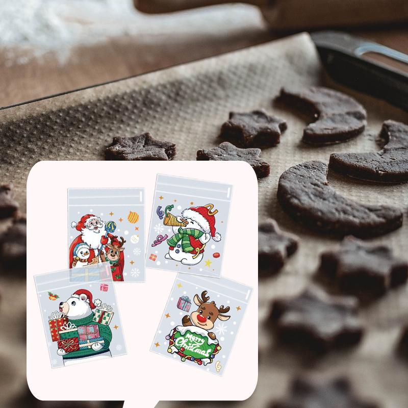 100Pcs Christmas Gift Pouch Clear Self-Adhesive Bag For Candy Cookie Packaging Christmas Party Favor Supplies Snack Baking Bag