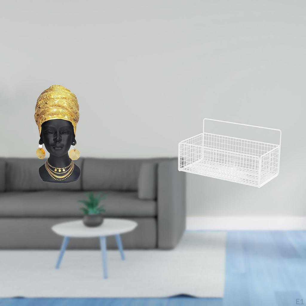 African Woman Resin Sculpture Centerpiece with Metal Wire Basket Shelves for Home Entrance Kitchen
