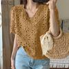 ZANZEA Women Summer V-Neck Lace Crochet Patchwork Casual Short Sleeve Blouse