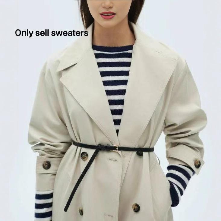 French Retro Striped Wool Knit Dress - Slimming, Warm, Knee-Length for Women