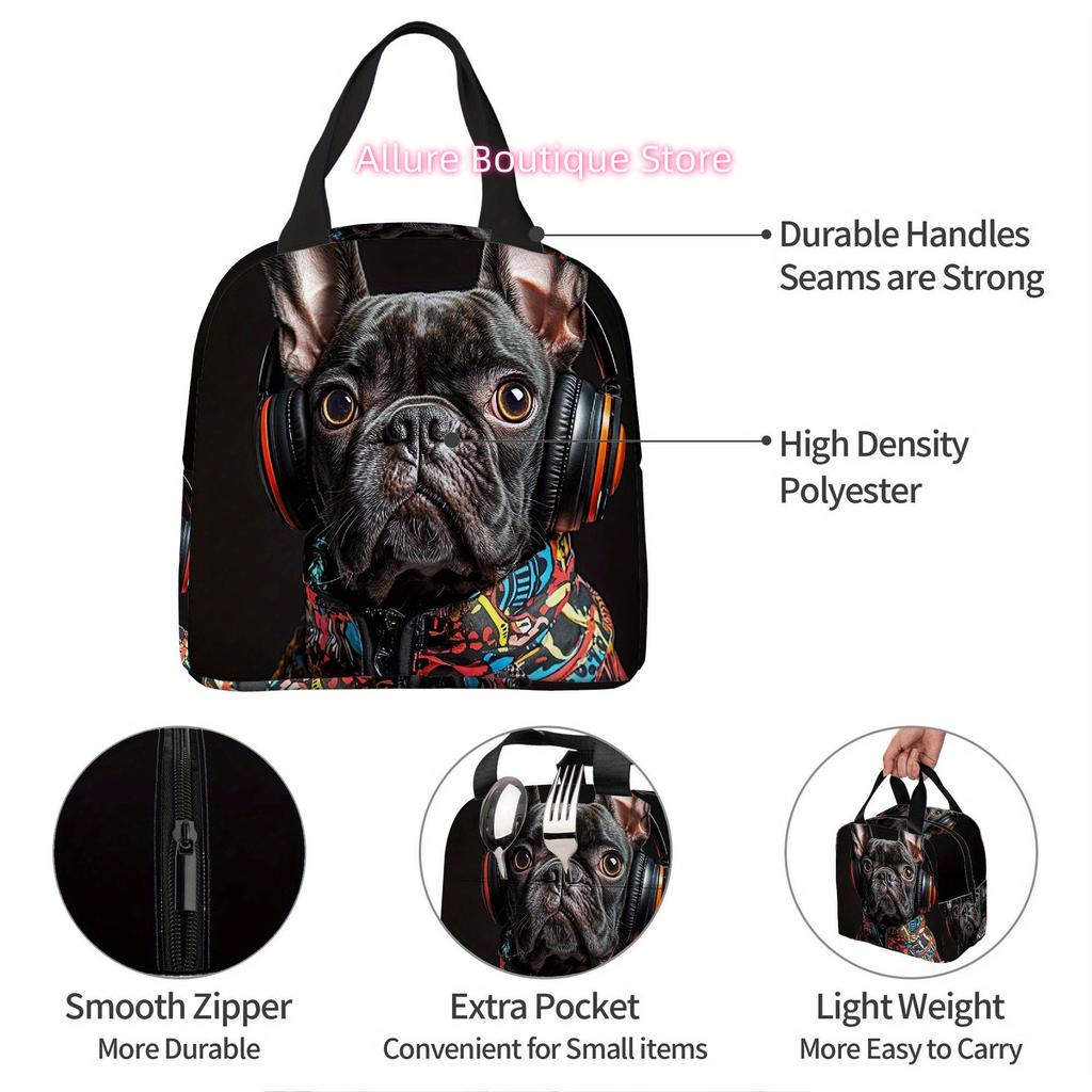 1pc, Dog Wearing Headphones and Colorful Jacket Printed Thermal Bag, Insulation Bag, Insulated Bag, No Food Contact, Suitable fo