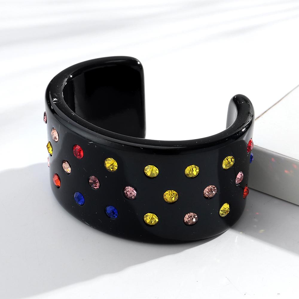 Retro Colorful Rhinestone Resin Wide Cuff Bangle for Women Valentine's Day Statement Open Bracelets New Trendy Jewelry Gifts