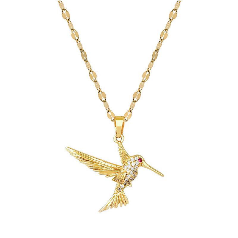 Leichter Luxus Fliegender Vogel Specht Mikro-Inkrustierte Echtgold Halskette Weiblich Transfer Schlüsselbeinkette Mit Schmuck