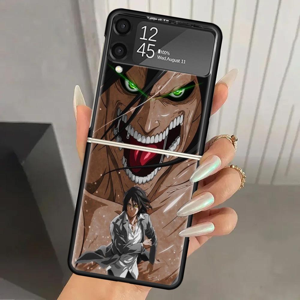 

Attack Eren Hard PC Phone Case For Samsung Galaxy Z Flip 6 5 4 3 Black Cover ZFlip6 Flip5 Flip4 5G Foldable Print Cases Samsung Z Flip 6