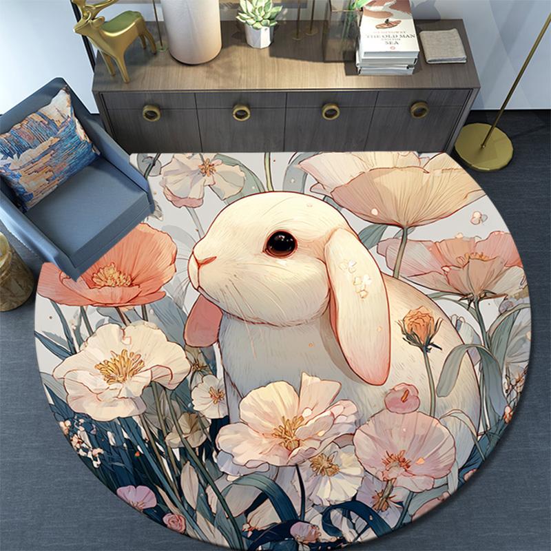 Bunny Round Area Rug,Carpet Rug for Living Room Bedroom Sofa Playroom Decor,Non-slip Floor Mat