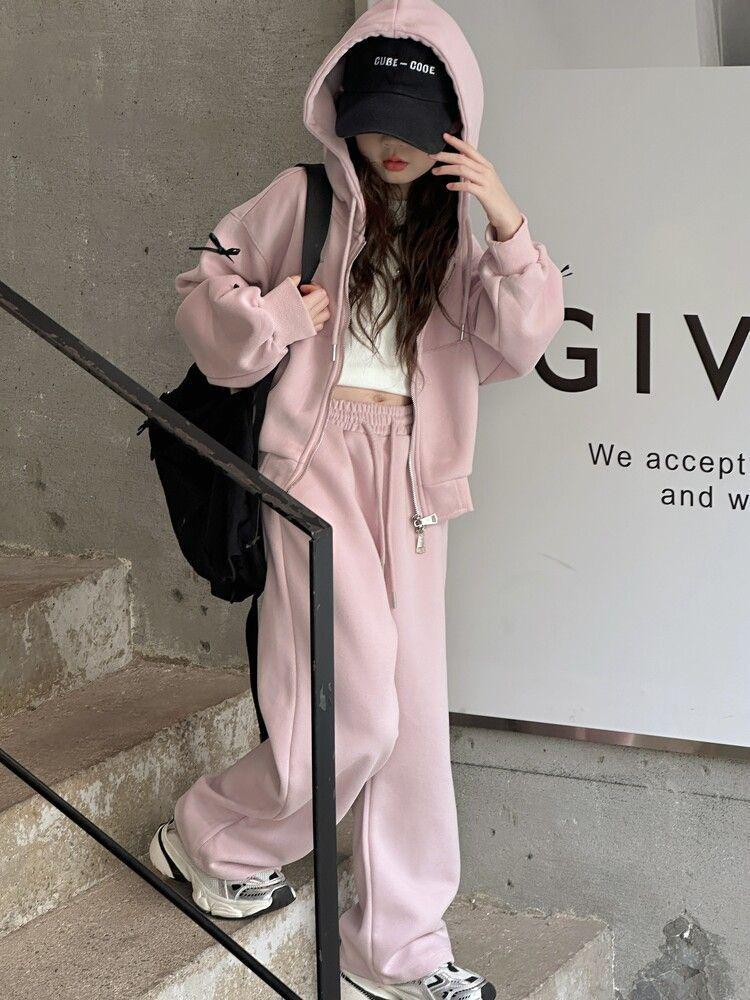 Trendiges koreanisches Schleifenset: Kapuzenjacke & Freizeithose für große Mädchen