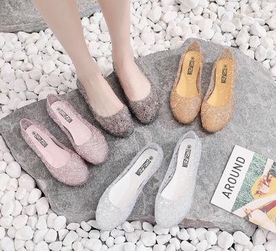 New Summer Hollow Sandals Shiny Crystal Flat Bottom Breathable Casual Women's Jelly Shoes Sandalias
