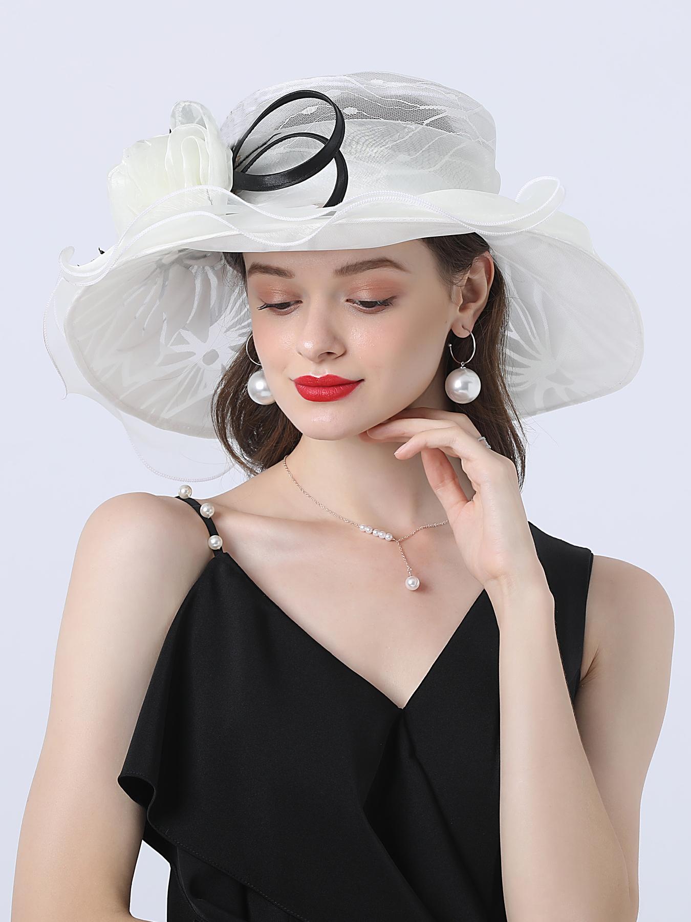 

European and American fashion spring and summer organza sun hat for women travel sun protection foldable sun hat wide brim beach One Size чорний