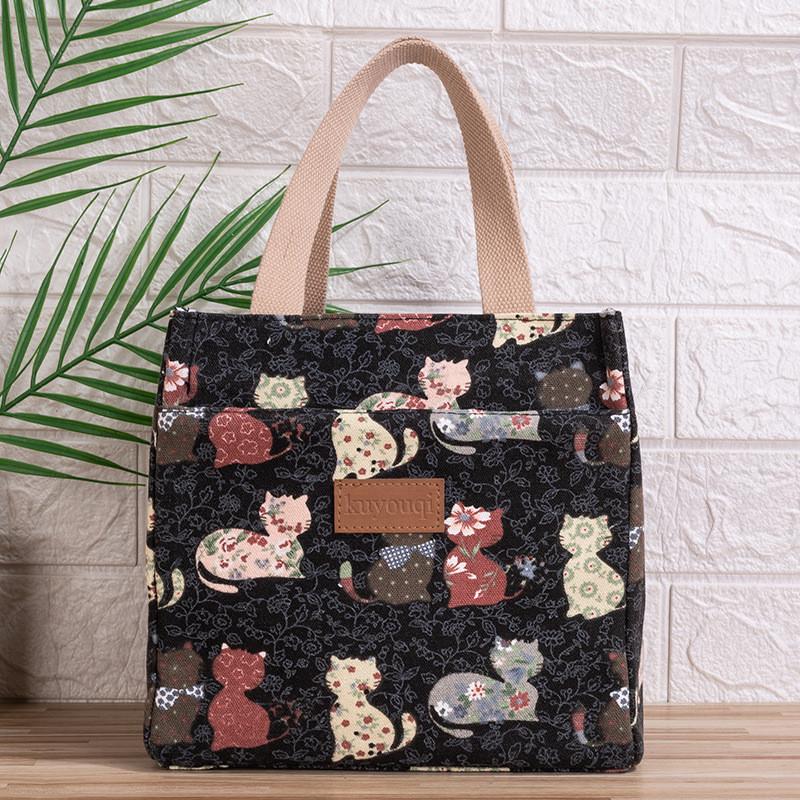 Floral Canvas Lunch Tote With Aluminum Insulation For Work And School