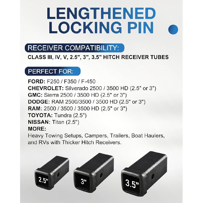 TOPICK 5/8" Trailer Hitch Lock with Extra Long 4-1/2" Span, Stainless Steel Hitch Lock Pin, 2" & 2.5" & 3" Receiver Lock, Truck Locking Hitch Pin,