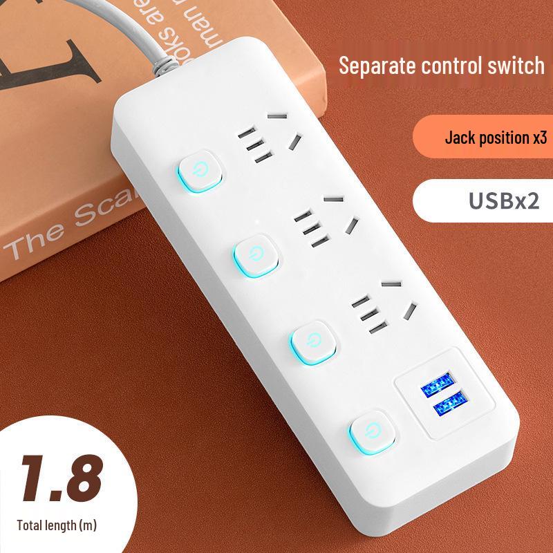 Multi-Function Household Power Strip with Cord, featuring a Multi-Hole Socket Panel for Dorms
