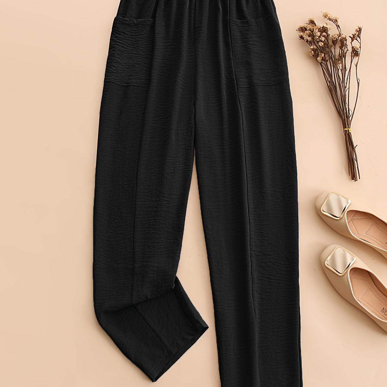 Women s Plus Size Elastic Waist Tapered Pants with Pockets 1XL