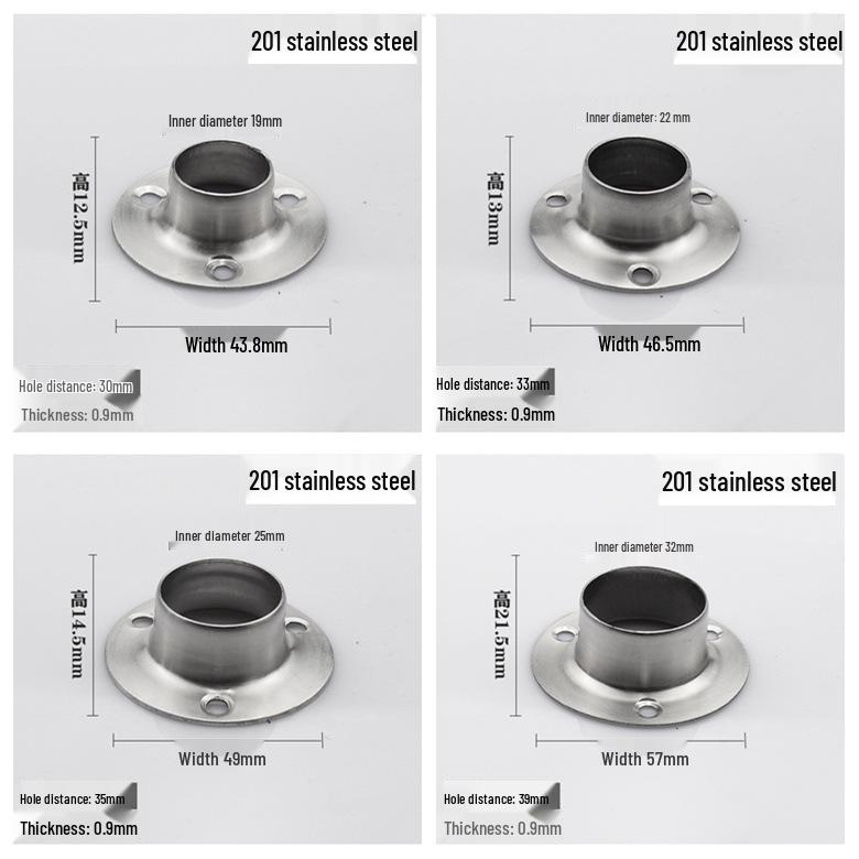

Thickened 304 Stainless Steel Flange Base for Bath or Balcony Curtain Rods and Wardrobe Hanging Rods 19mm/1 piece (screws not included)