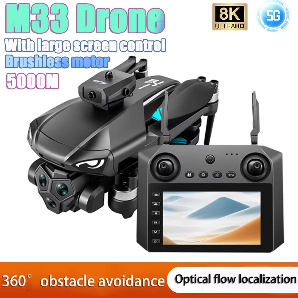 2025 M33 MAX Dron Profesionální 4K/6K/8K Kamera Letecký FPV Kartáč Vyhýbající se Překážkám s 4,5'' Velkým Displejem Dálkové Ovládání Skládací Dron 5 km