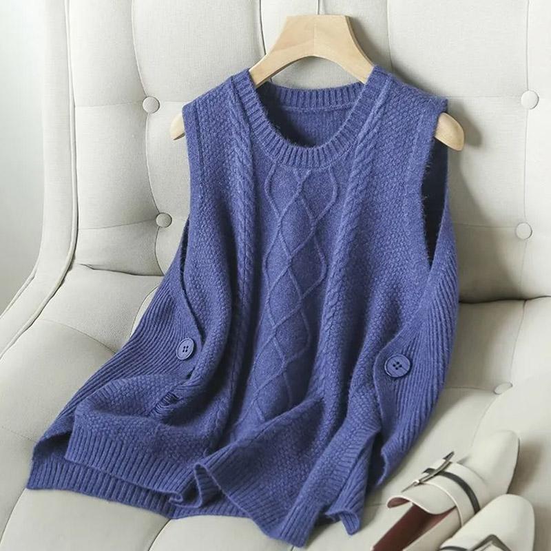 Vest for Women Cotton Autumn Winter Sleeveless Tops Knitted Sweater Vest Oversize Thickened  Casual V-neck Vest