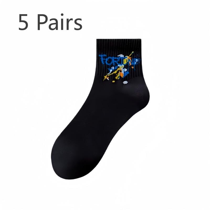 5 Pairs of Men's Spring and Autumn Pure Cotton Anti Odor Youth Sports Tube Socks