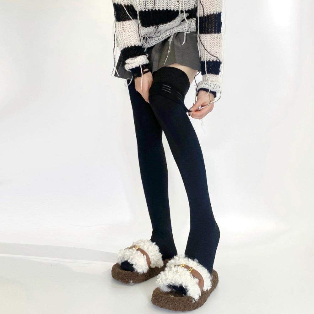 Stockings Women's Large Size Fleece Thickened Knee Socks Extended Thin High Socks, Autumn and Winter Women's Bottom Socks