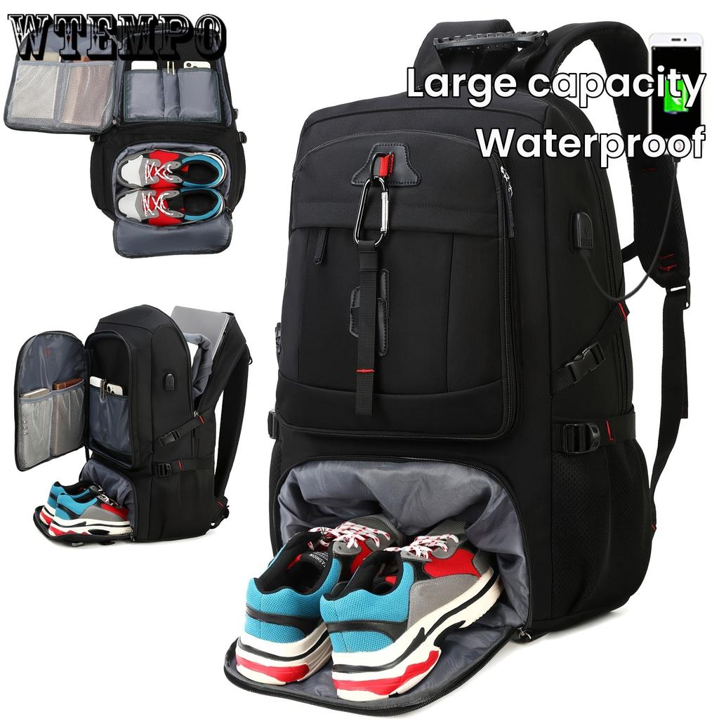 Spacious 17-inch Laptop Backpack For Travel, Camping, And Outdoor Activities, With Separate Compartment For Shoes, Suitable For Both Men And Women.