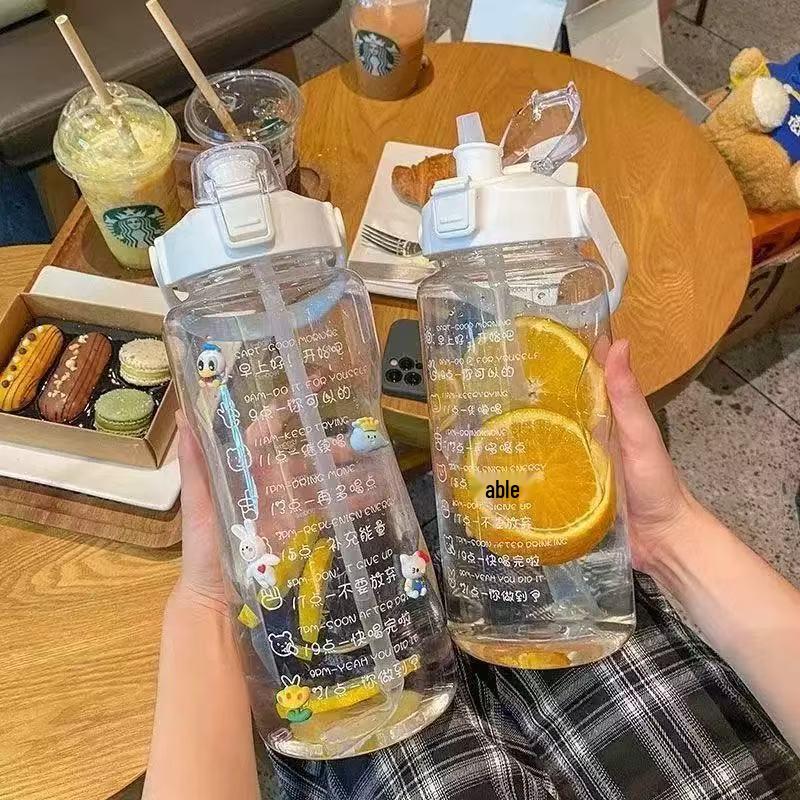 Large Capacity Sports Water Bottle with Straw - Portable PC Plastic Cup for Fitness and Cold Drinks