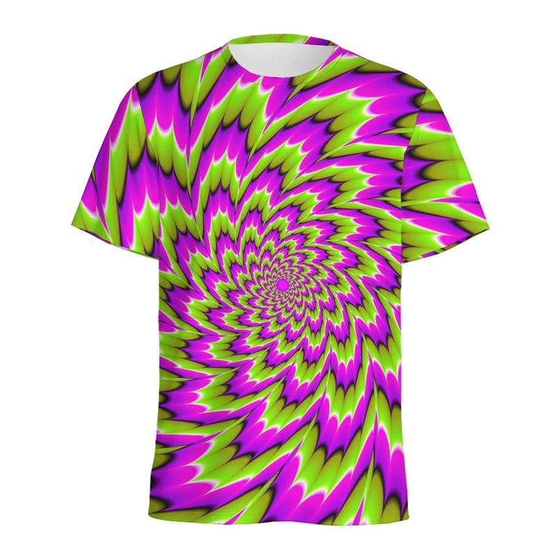 Men's Abstract Spiral Dizziness Printed T-shirt, Summer Casual Shorts, 3D Printed Fantasy T-shirt, Women's Streetwear
