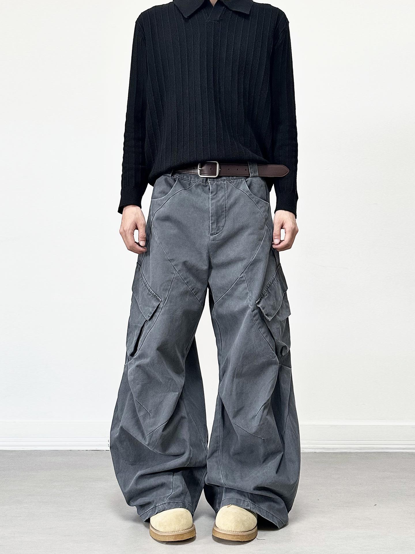 

Unisex Retro Washed Wide-Leg Cargo Pants with Large Pockets 3XL