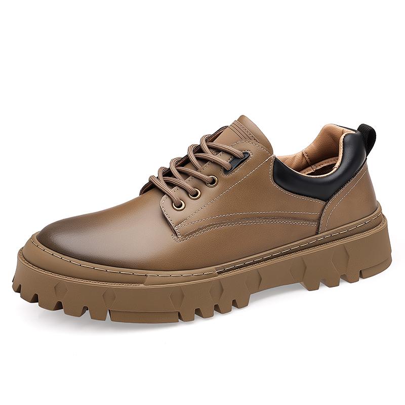 Men oxfords shoes lace up Fashion Casual Shoes Round Toe Thick Sole Leather flats men outdoor Business trend Shoes