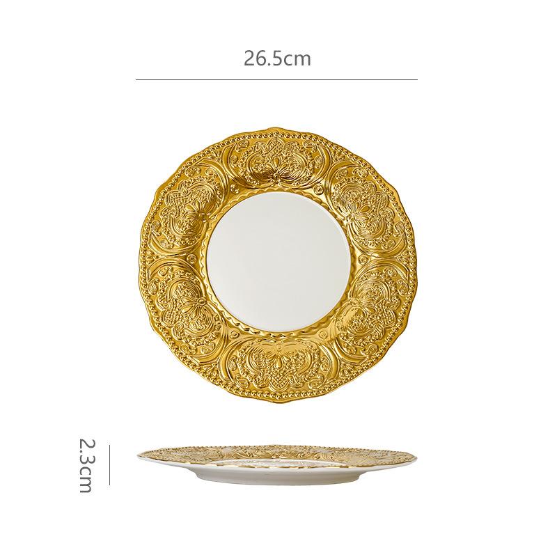 Vergoldete Keramik-Dessertteller mit Goldrand, Steakteller, Pastateller, Essteller, Obstsalatschale, Sushiteller, Sting Disc