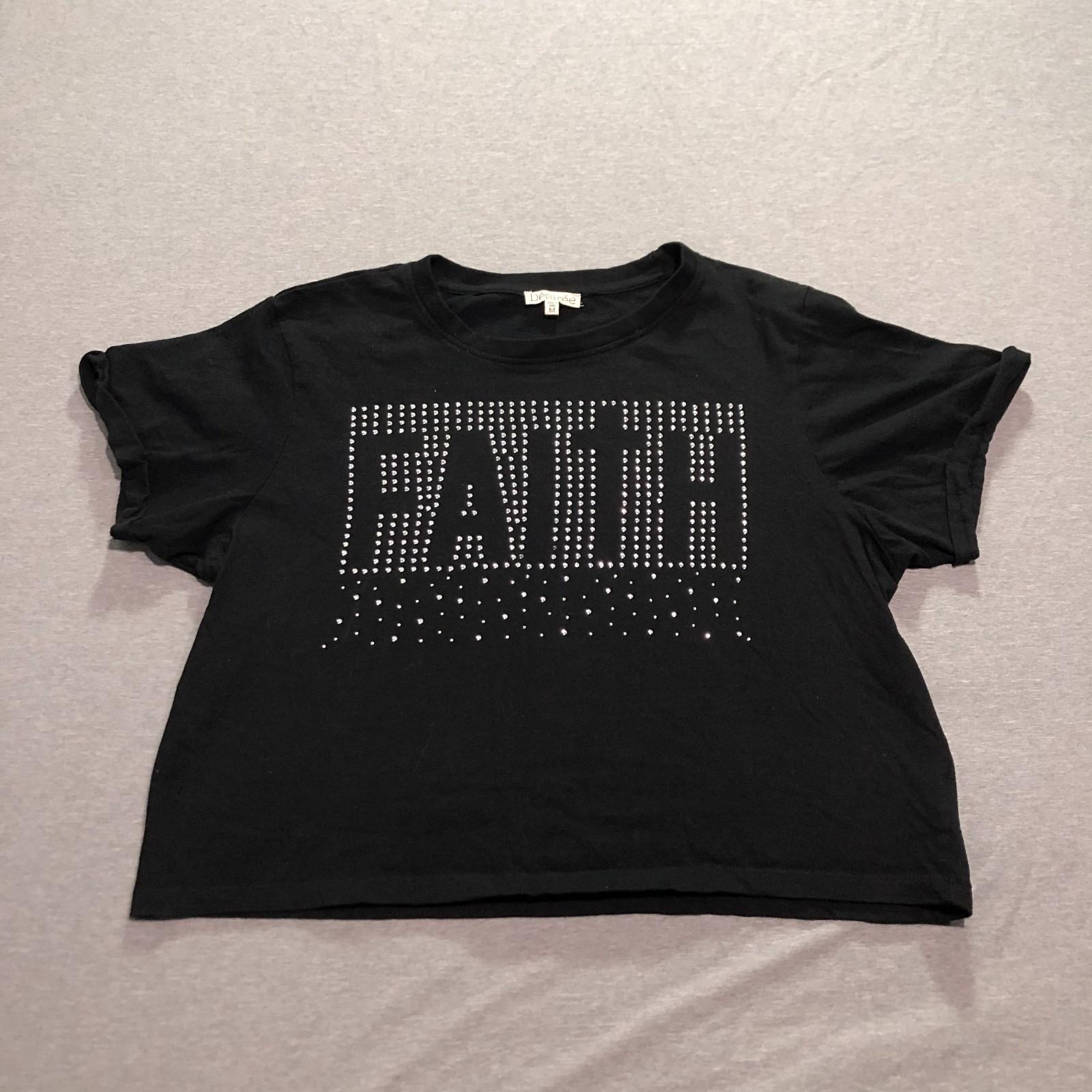 Desiree T Shirt Women s M Bedazzled Print Faith Christian Lounge Indie Black Tee XXXL