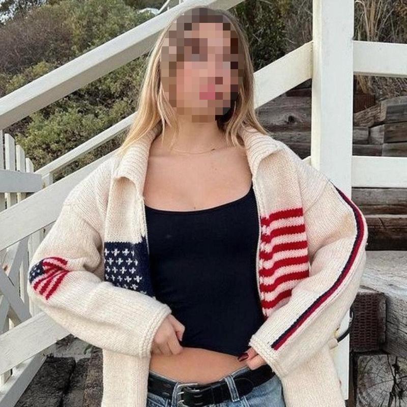 Autumn and winter street jacquard design sense cardigan zipper loose casual sweater