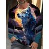 Spring and Autumn Round Neck Wolf Pattern 3D Ukiyoe Printed Top Fashionable Casual Long Sleeved Men's T-shirts