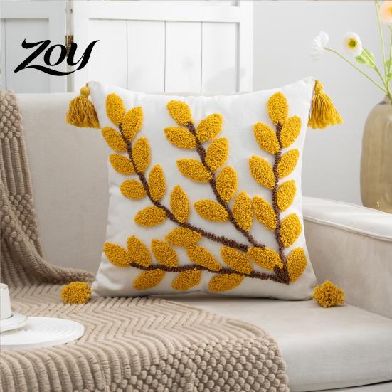 Boho Tufted Cushion Cover with Tassels, Cotton Linen Throw Pillow Cover, Modern Home Decorative Covers Case for Sofa Bed Couch, 18 x Inches