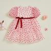 Toddler Baby Girls Heart Dress Children Kids Girls Cute Bubble Short Sleeve Tulle Valentine's Day Dress