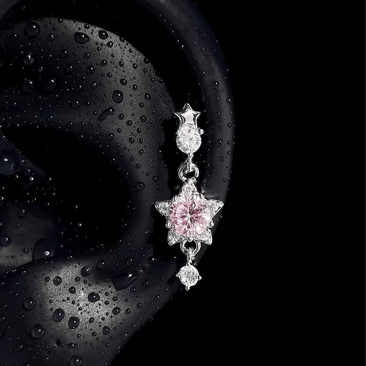 

1Pcs Shiny Star Wings Zircon Tassel Ear Stud Women Vintage Couple Creative Luxury Crystal Geometric Personality Earrings Jewelry
