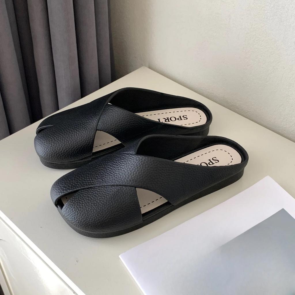 2025 Women's Summer New PVC Flat Sandals Solid Color Slippers
