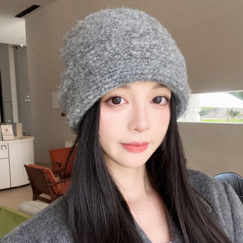 Korean Style Ear Flap Wool Knit Beanie for Women - Warm Autumn/Winter Hat for Large Heads