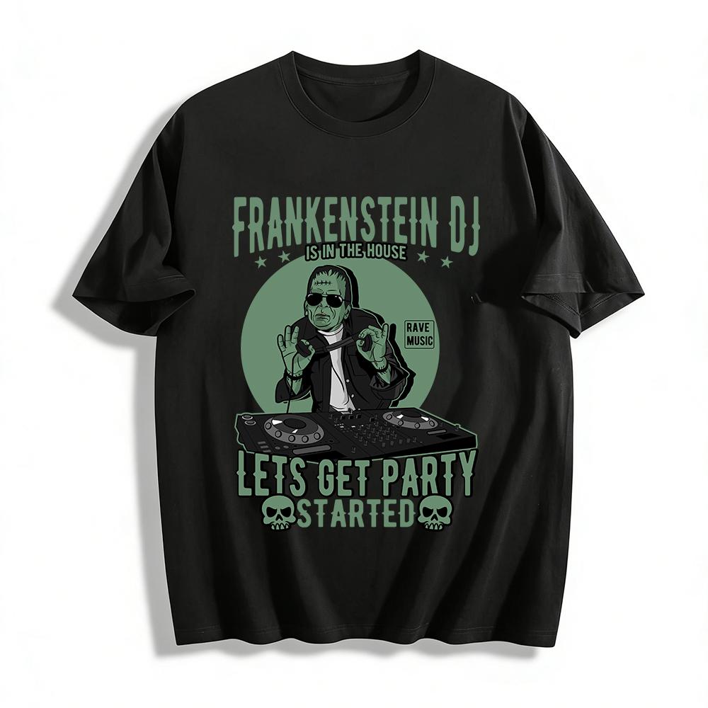 Frankenstein DJ Print Sweatshirt Halloween Rave Party Themed Top Pure cotton T-shirt XXS