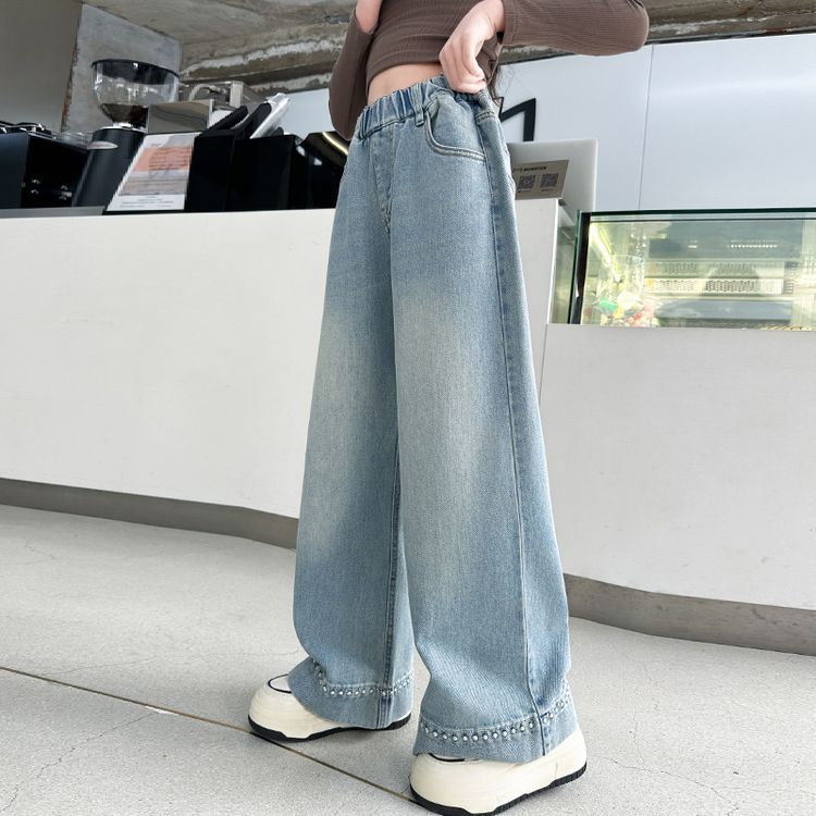 

Teen Girls Loose Jeans Children Spring Autumn Wide-leg Denim Pants Fashion New Kids Straight Trousers Teenager Casual Clothes 120cm