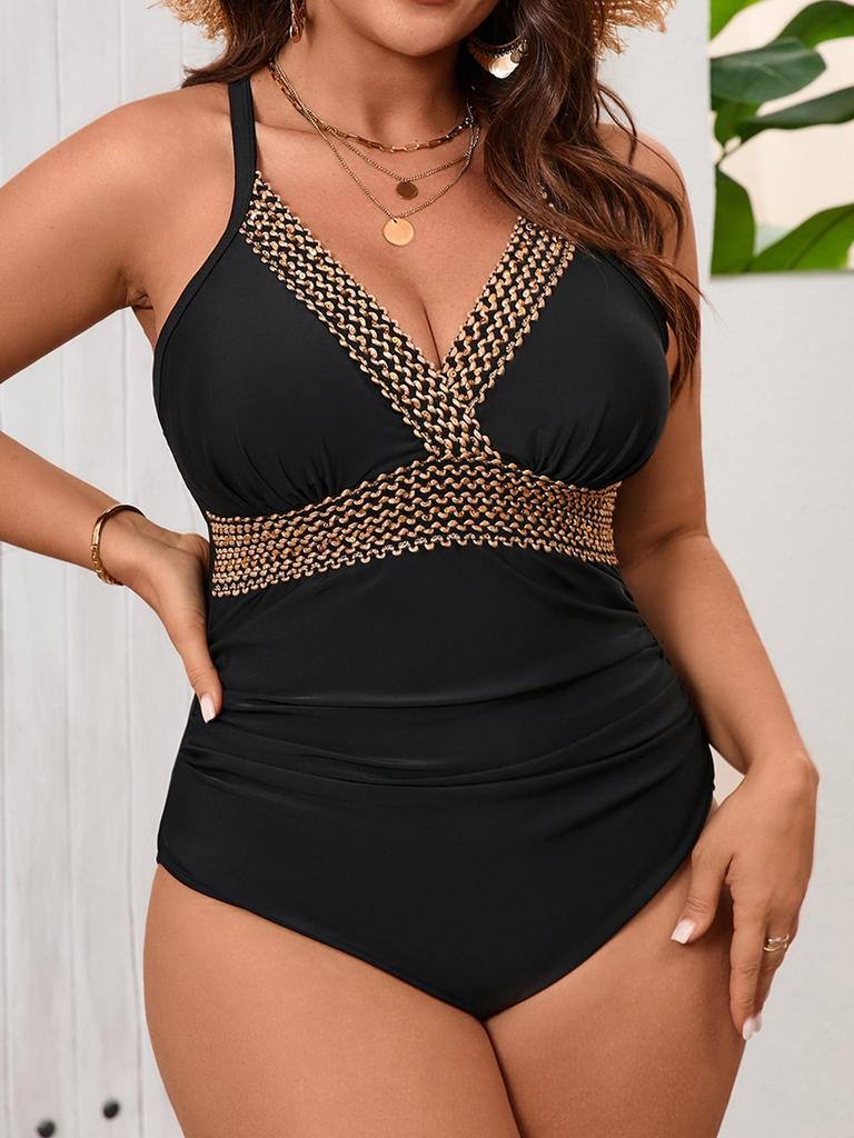 Damen 2026 Schlankmachender High-Waist Plus Size Einteiler Dreieck Bikini Badeanzug