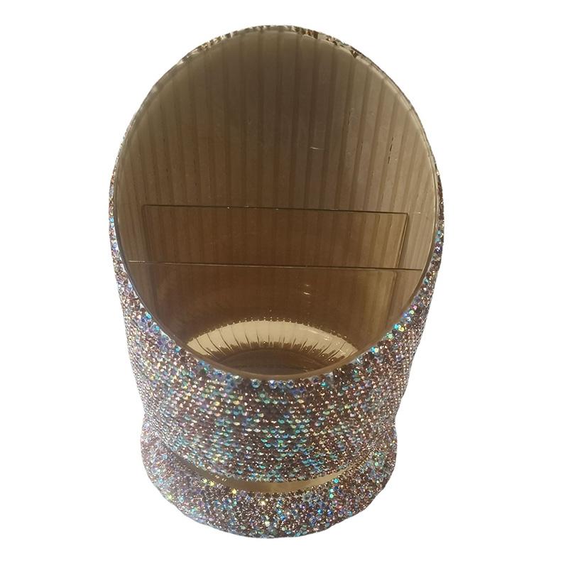 Sparkling Rhinestone Makeup Brush Storage Box Rotating Pencil Holder Desktop Storage Tool Organizer 3 Slots Bathroom Storage