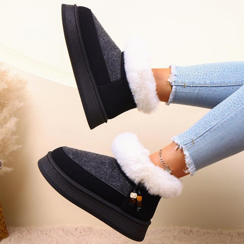 Fashion Black Faux Fur Snow Boots for Women Winter Short Plush Coldproof Warm Ankle Boots Woman Comfort Soft Sole Platform Botas Ladies