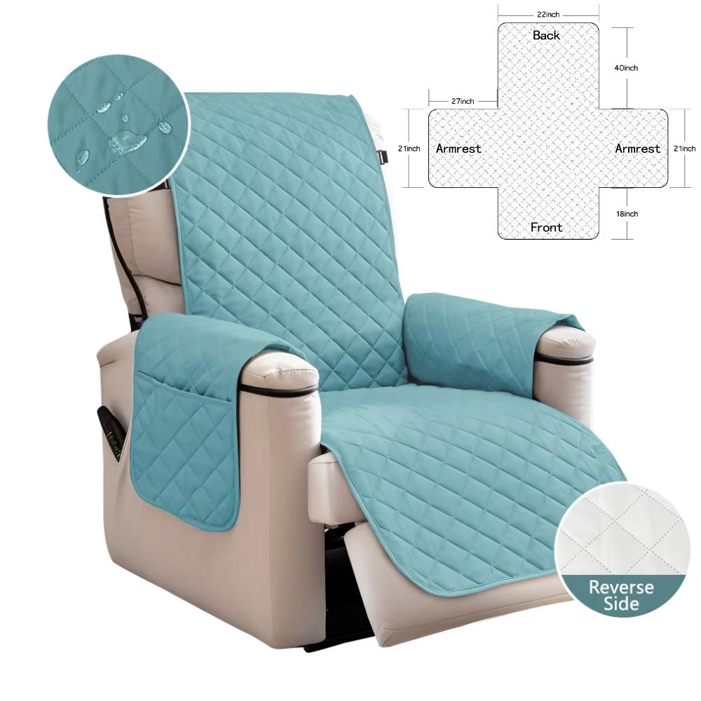 

Waterproof Recliner Quilted Cover Nonslip Chair Slipcovers for Pets Dogs Kids Furniture Protector with Elastic Straps & Pockets