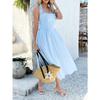 Women Vacation Style Solid Color High Waist Sleeveless Hanging Neck Long Dresses
