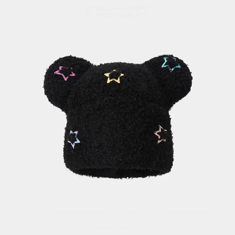 Neue Winterpullovermütze im koreanischen Stil mit süßem Bären, verdickte Strickmütze für Frauen, warme Plüsch-Strickmütze, um kleines Gesicht zu zeigen