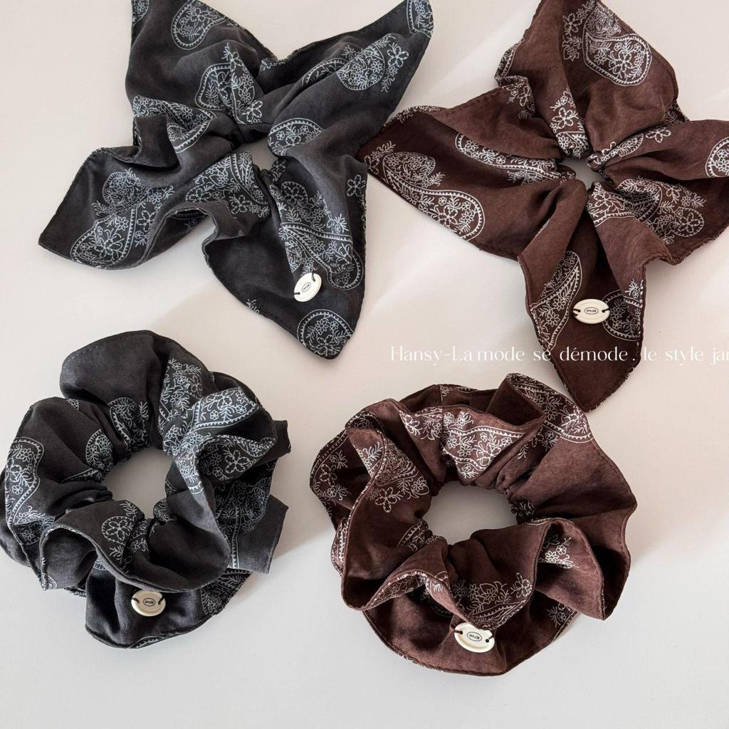 Korean Retro Elegant Cashew Flower Scarf Hair Tie - Durable, Elastic, High-Quality Rubber Band