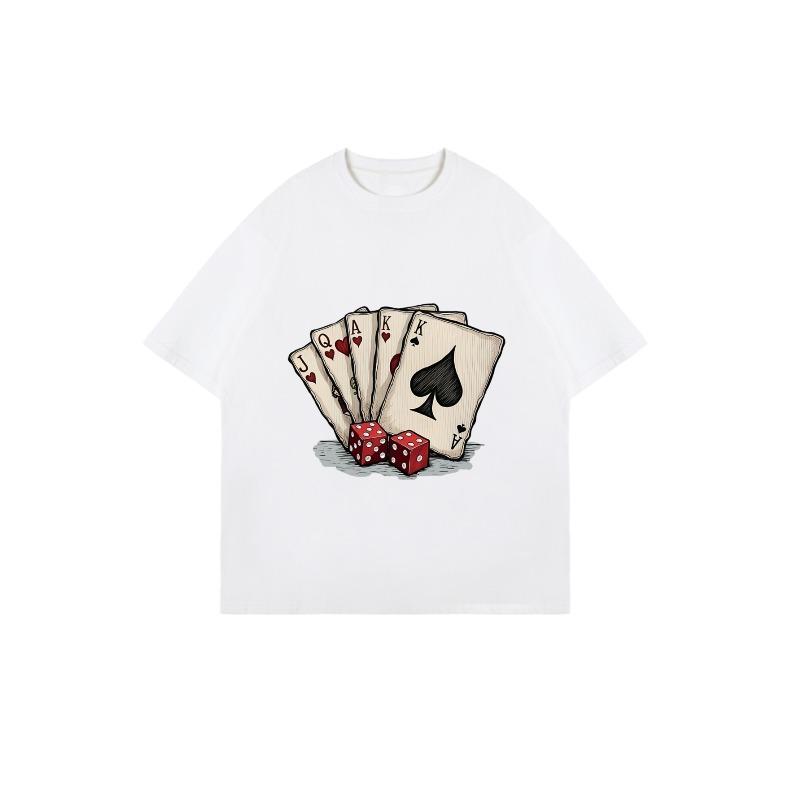 Casual Oversized T Shirt Black Playing Cards And Dice Print For Everyday Wear And Casual Outings