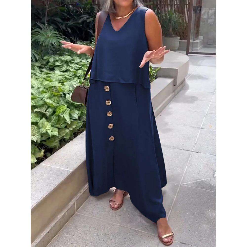 Women's Fashionable Casual Loose Sleeveless Plus-size Dress Set