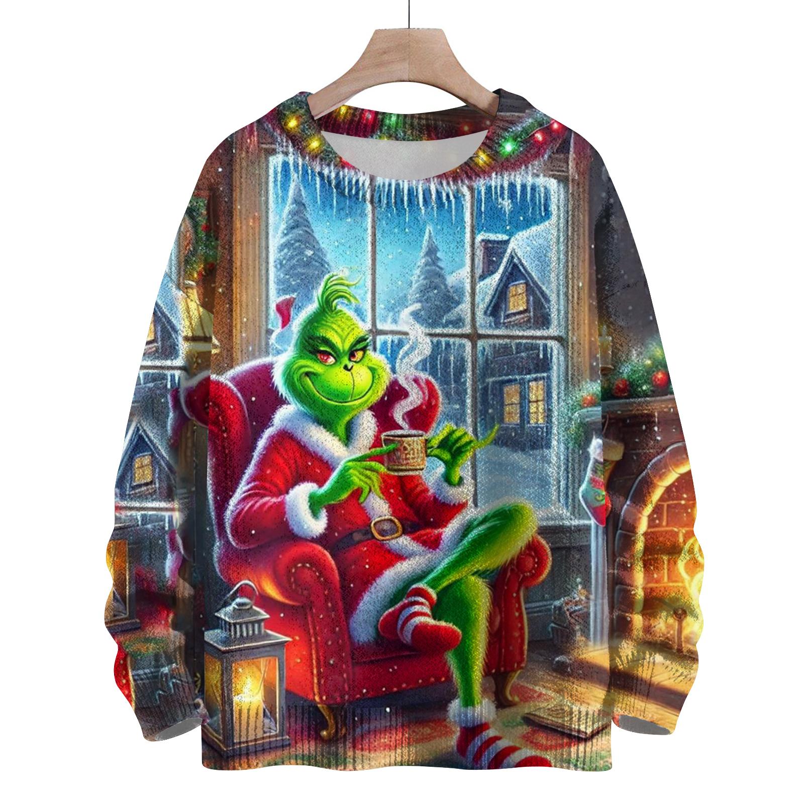 

Женский модный повседневный рождественский милый трикотажный свитер с длинными рукавами и принтом, круглый вырез L