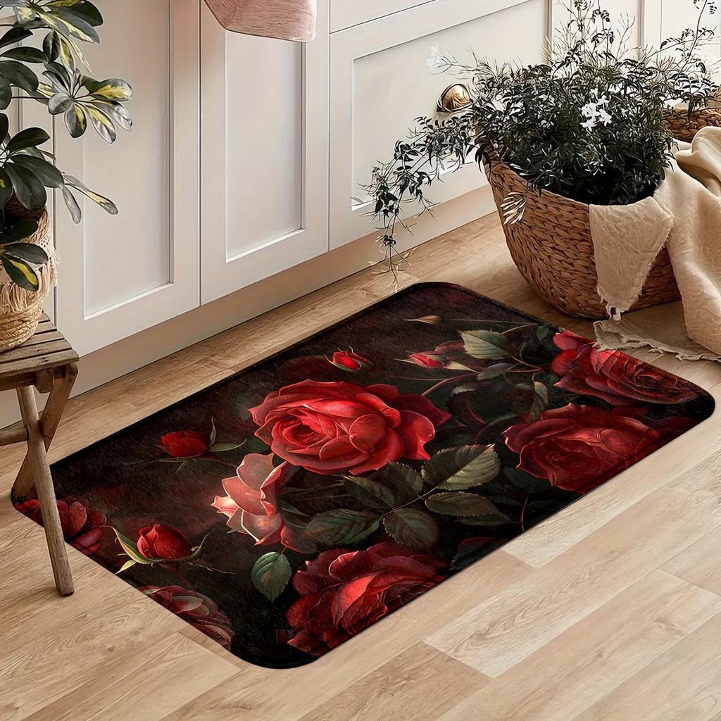 1Pcs Anti Fatigue Kitchen Rugs, Beautiful Roses Print Waterproof Non-Slip Thick Cushioned Kitchen Mat Heavy Duty Comfort Standing Mat for Kitchen
