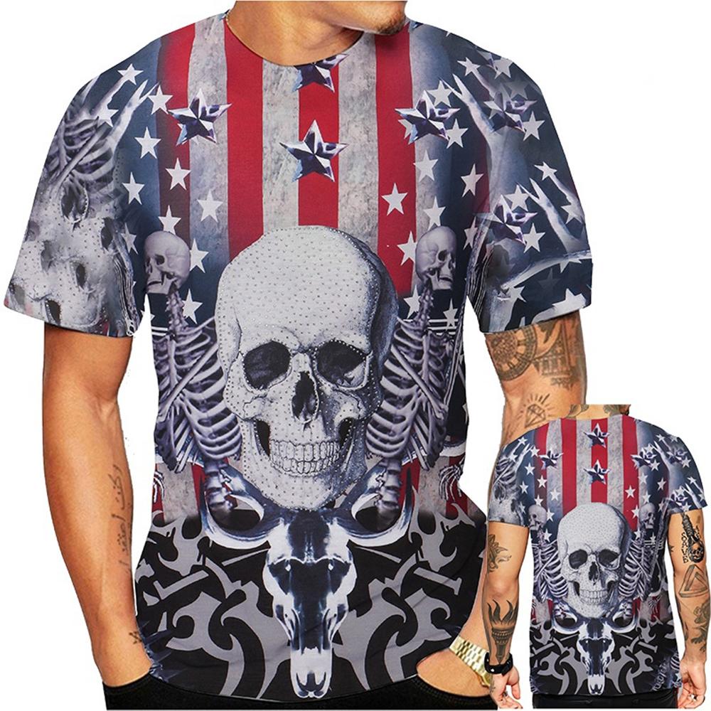 Tendenza moda estiva, T-shirt divertente e creativa, fantastico motivo stampato in 3D con teschio, T-shirt casual e comoda